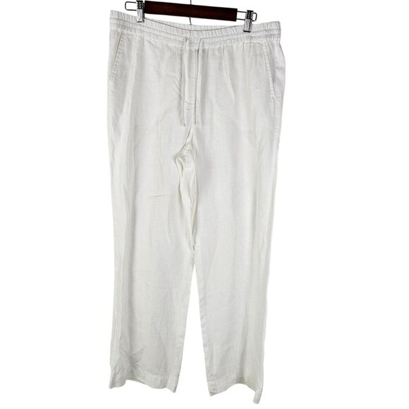 Talbots White 100% Linen Drawstring Pants Medium Casual Tropical - Picture 1 of 10